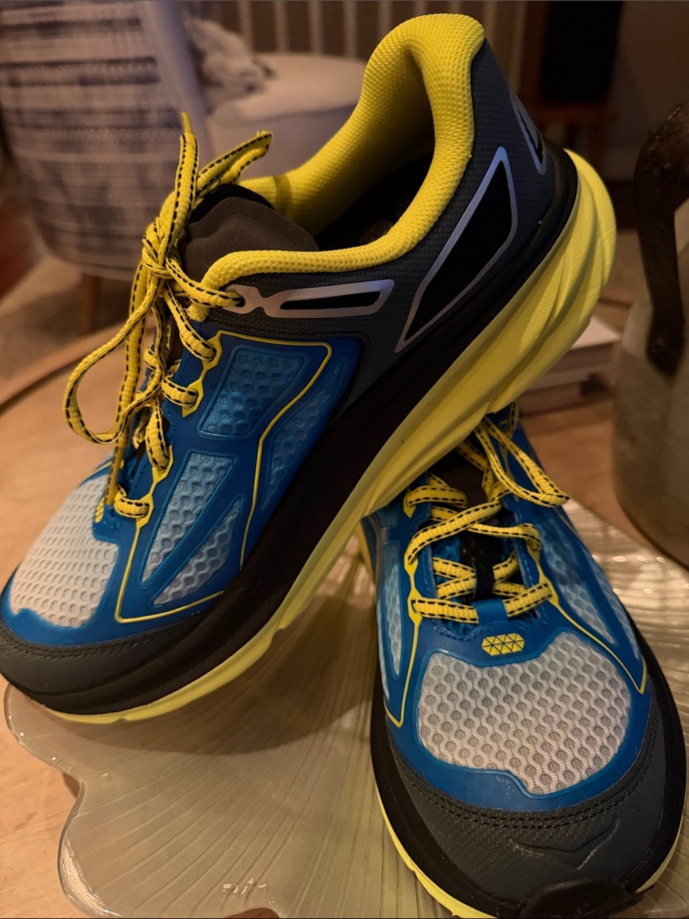 Hoka One One Blue and Yellow Women's Athletic Running Shoes
